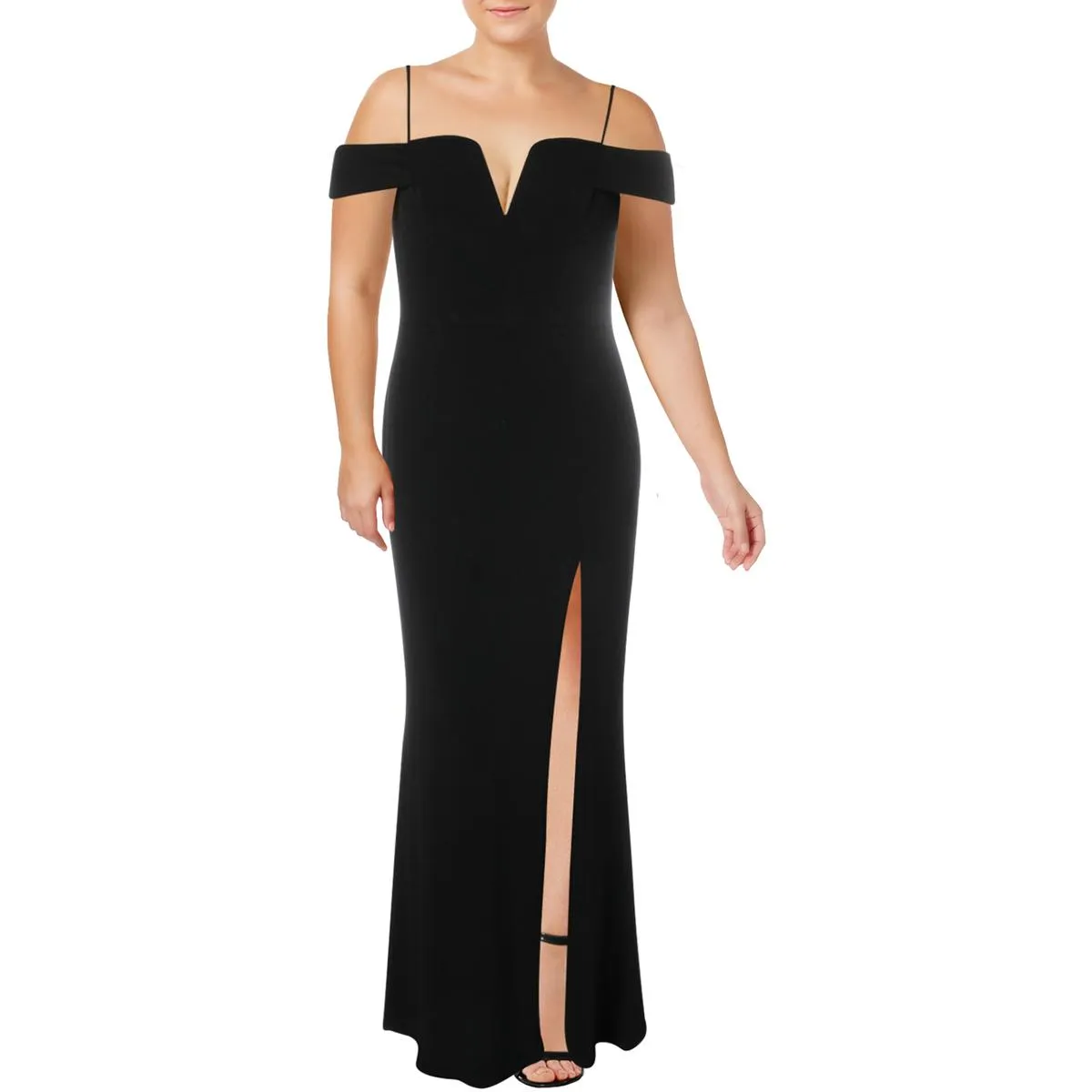 Plus Womens Off-The-Shoulder V-Neck Evening Dress